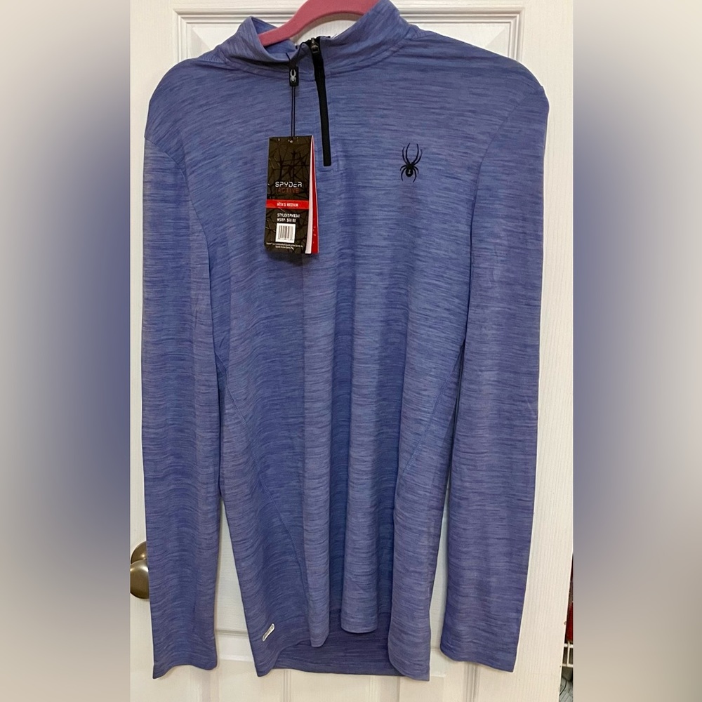 NWT Spyder Pullover Men Medium Gray Blue 1/4 Zip Hike Outdoors Active ProWeb